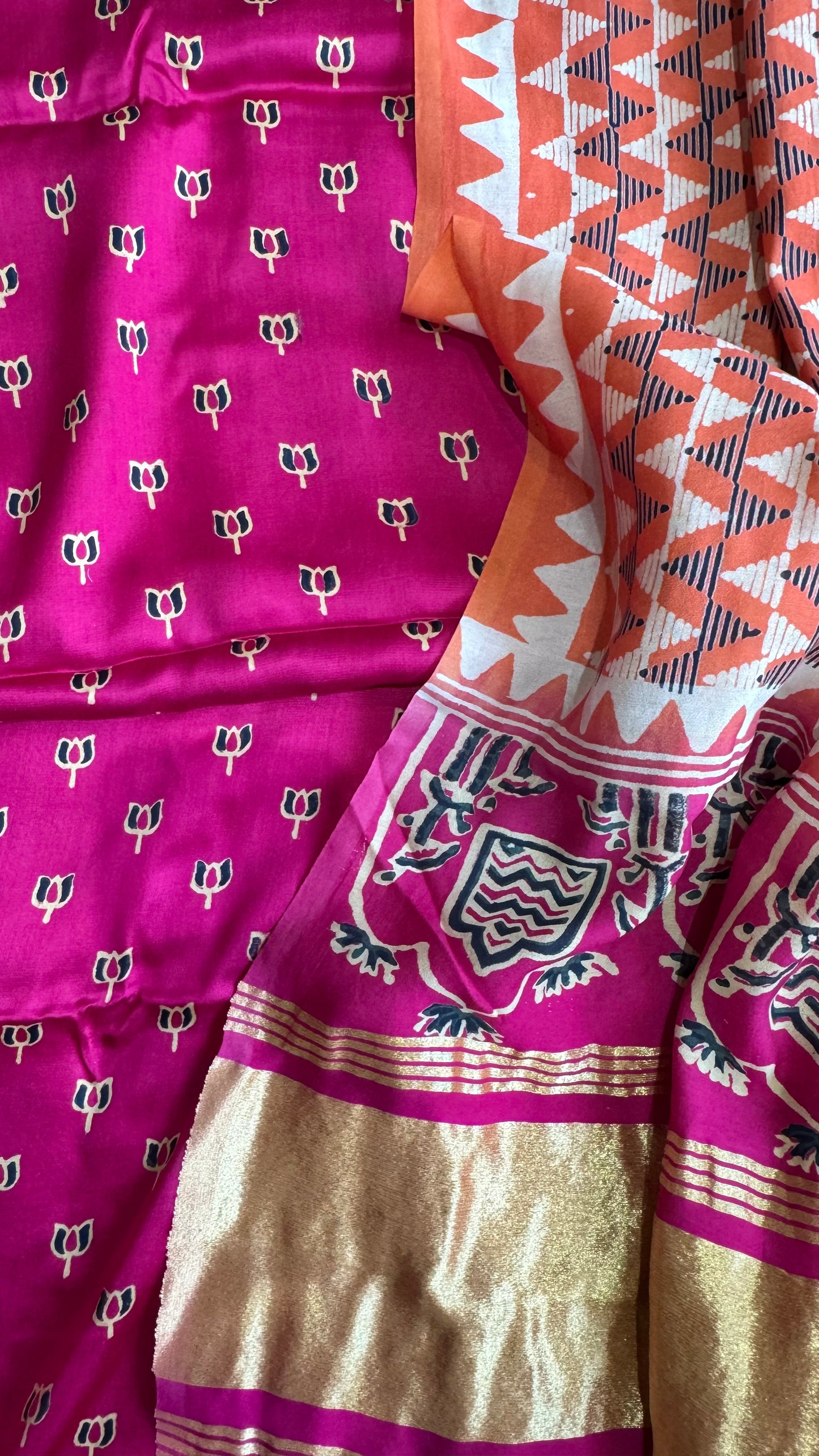 Deep Margenta Kamal Buti Modal Silk 3 pc Suit Material Set with Modal Silk Lagdi Patti Dupatta