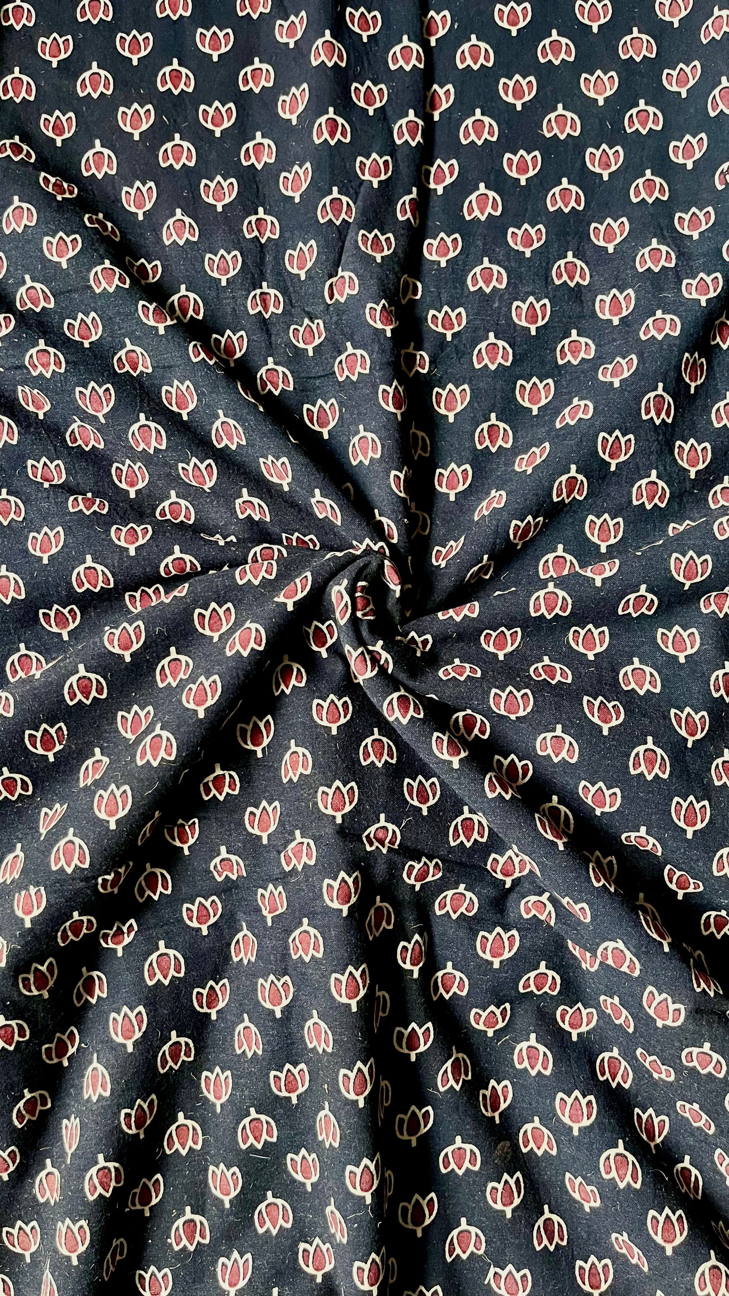 Black Small Booti Motif Ajrakh Hand Block Printed Vegetable Dyed Pure Cotton Fabric