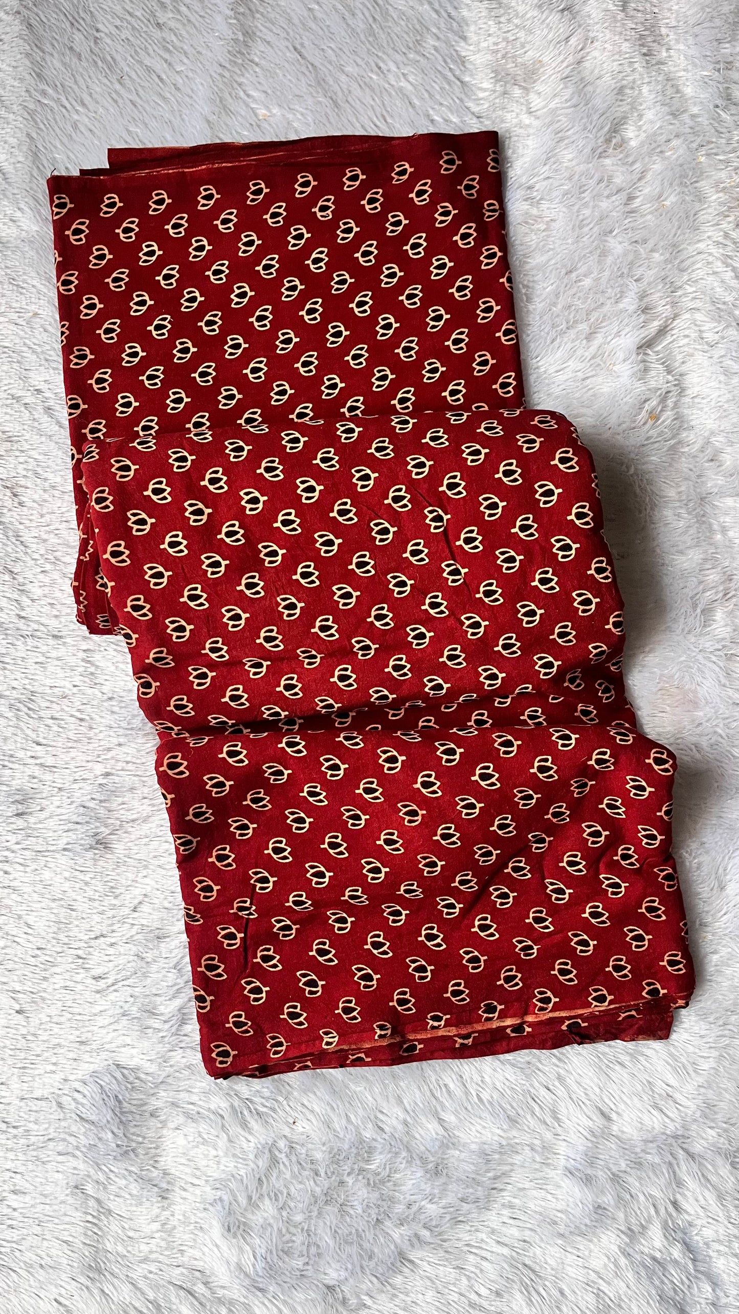 Maddar Red Kamal Booti Ajrakh Hand Block Printed Pure Cotton Fabric (CUT PIECE)