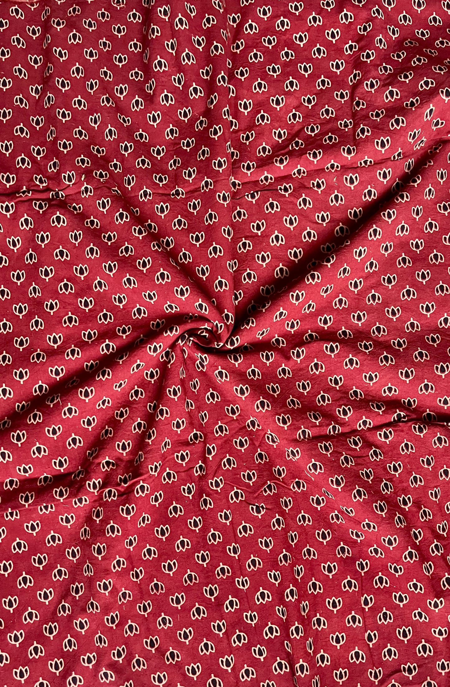 Maddar Red Kamal Booti Ajrakh Hand Block Printed Pure Cotton Fabric (CUT PIECE)