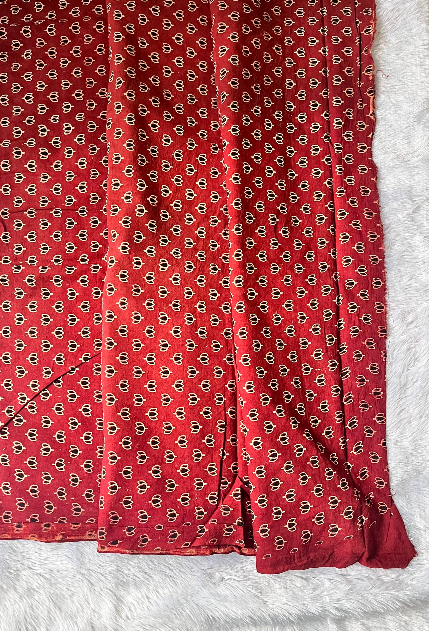 Maddar Red Kamal Booti Ajrakh Hand Block Printed Pure Cotton Fabric (CUT PIECE)