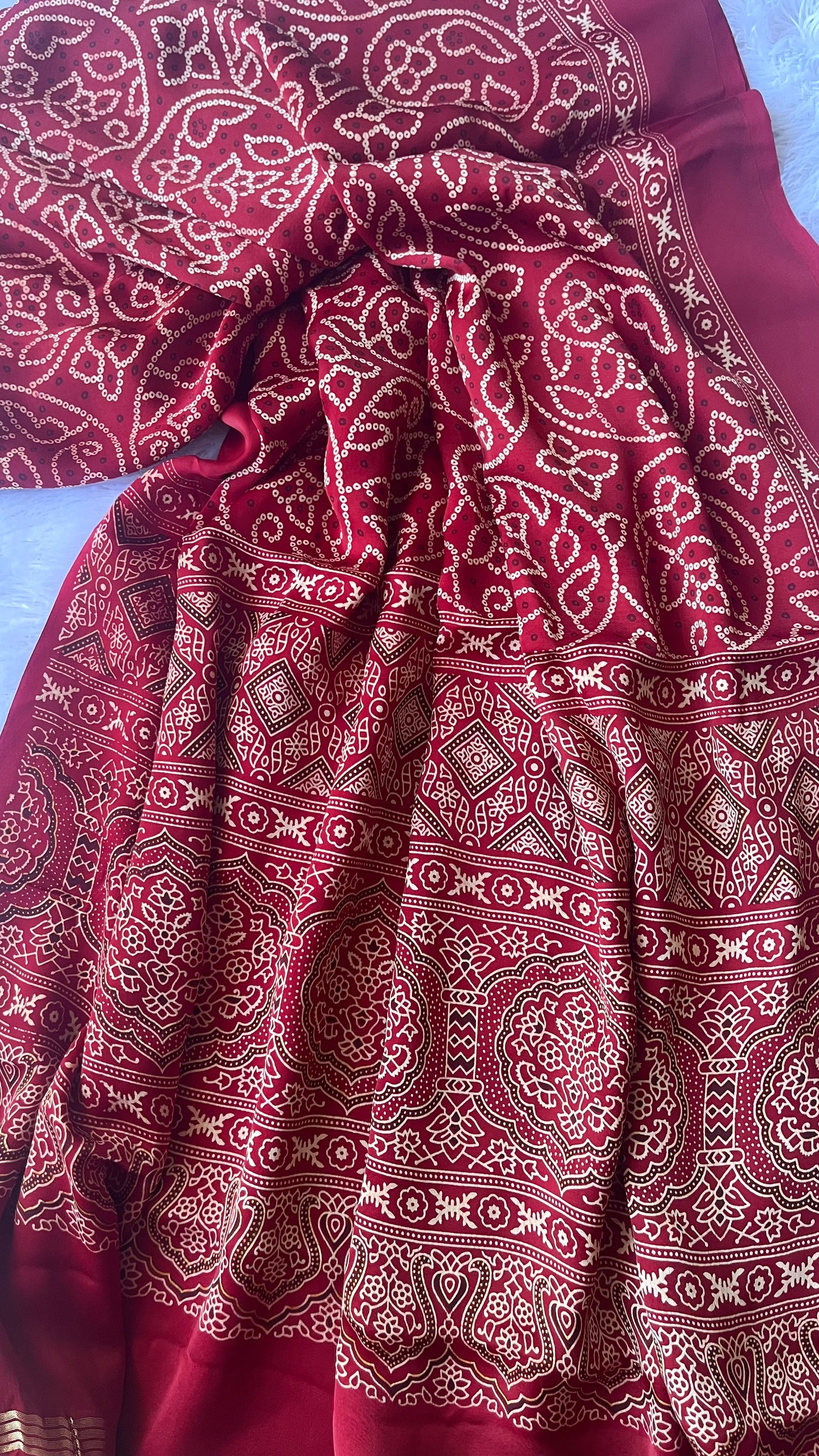 Maroon Rie Bandhey Modal Silk Lagdi Patti Ajrakh Dupatta