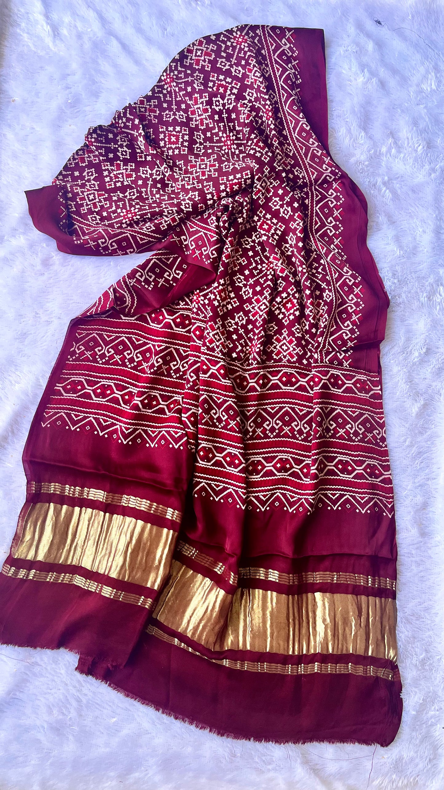 Maroon Patola Print Modal Silk Lagdi Patti Ajrakh Dupatta