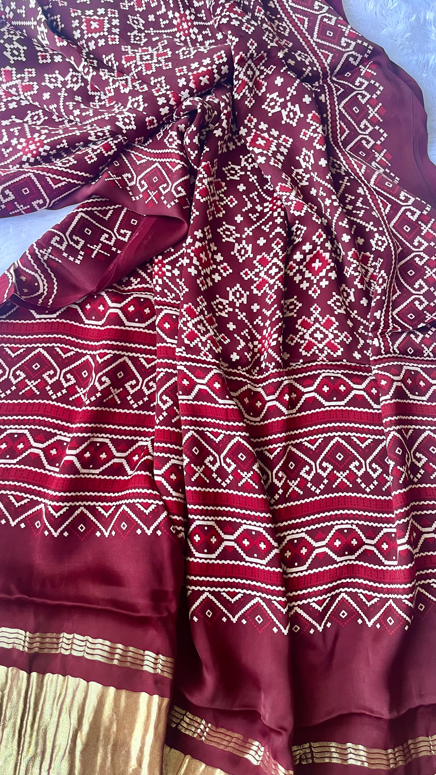 Maroon Patola Print Modal Silk Lagdi Patti Ajrakh Dupatta