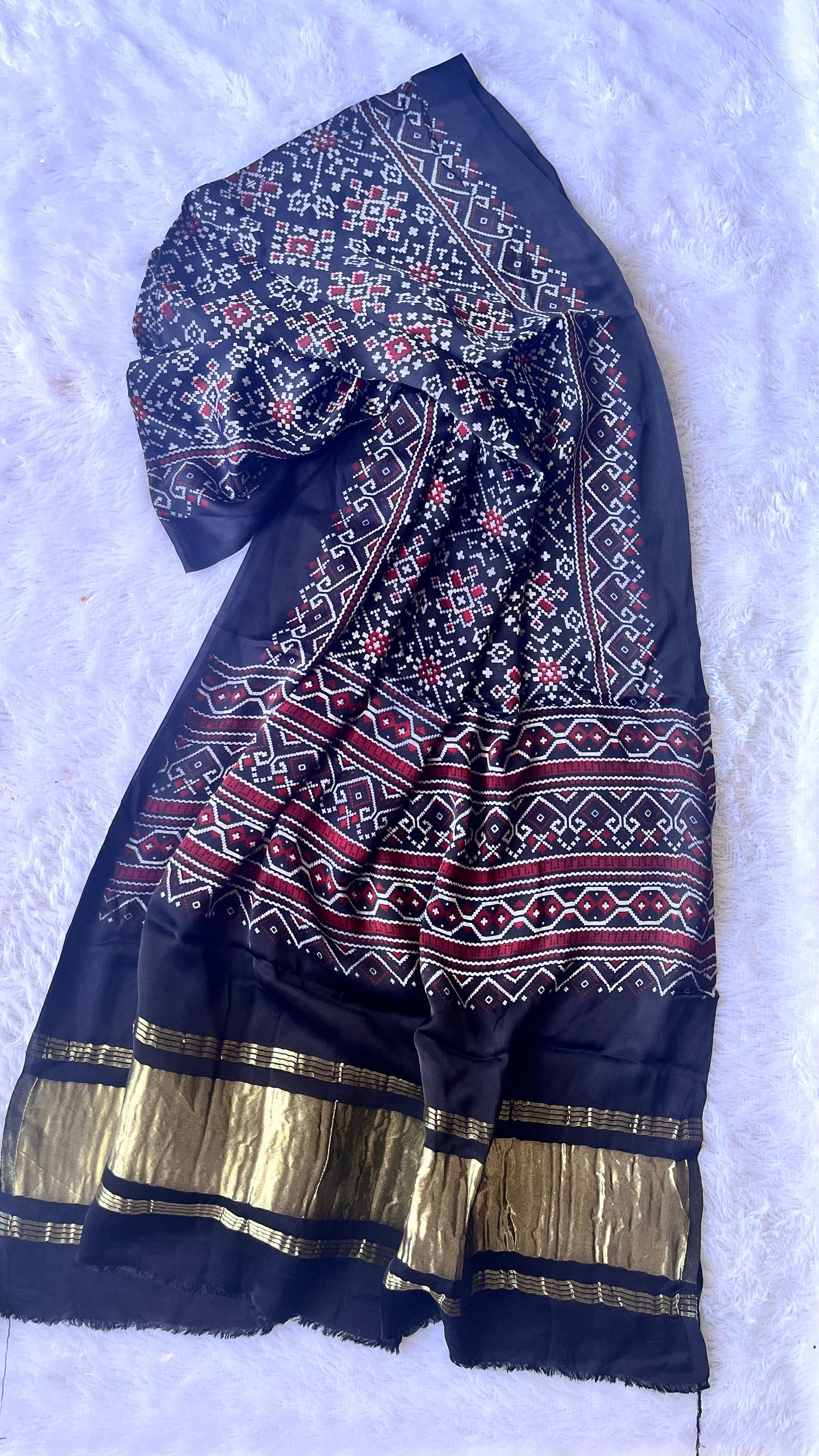 Black Patola Print Modal Silk Lagdi Patti Ajrakh Dupatta