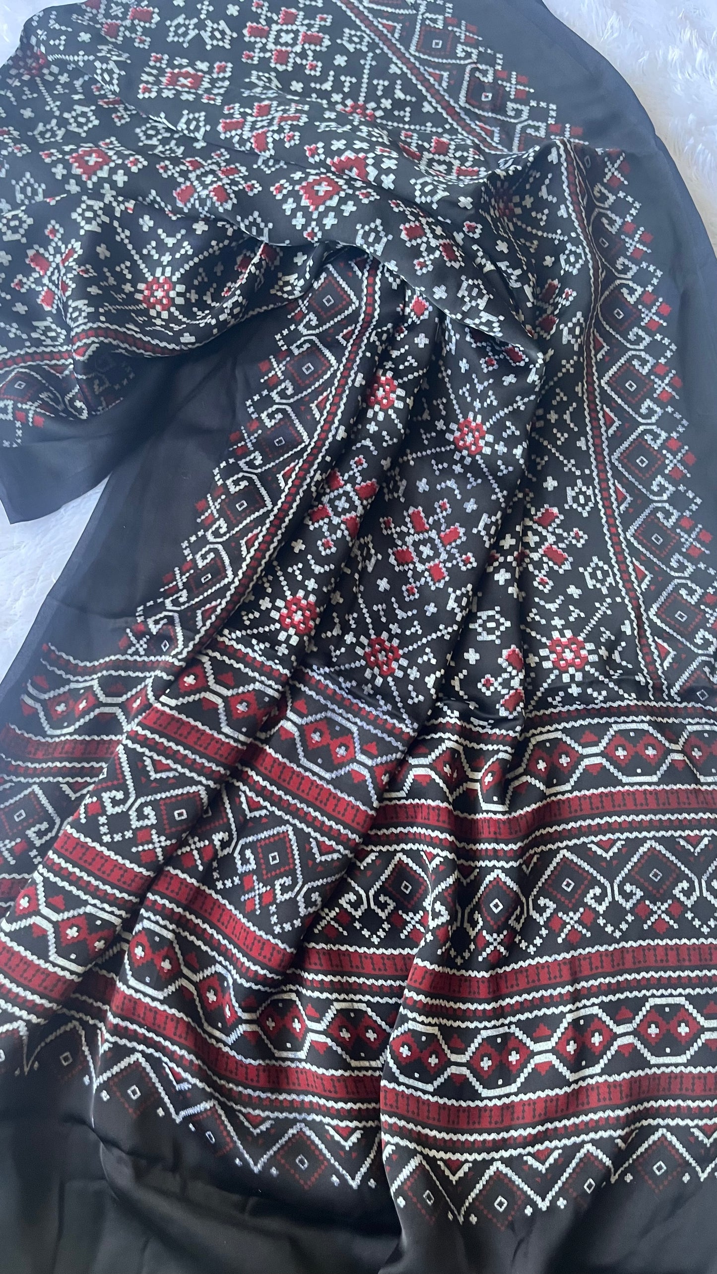 Black Patola Print Modal Silk Lagdi Patti Ajrakh Dupatta