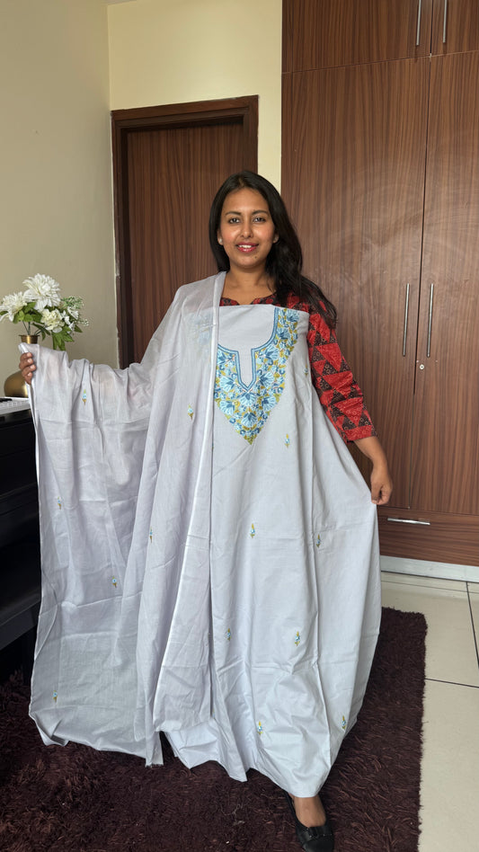 Soft Grey Mul Cotton Kashmiri Aari Embroidered 3pc Suit Set