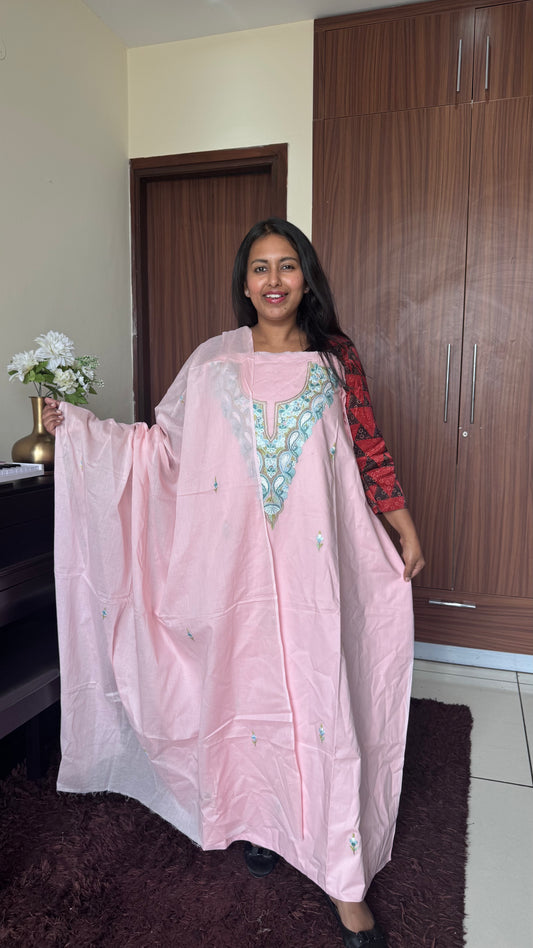 Baby Pink Mul Cotton Kashmiri Aari Embroidered 3pc Suit Set
