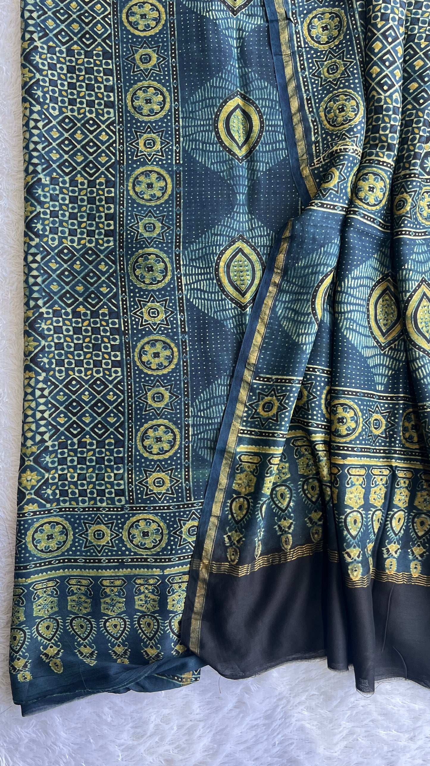 Indigo Intricate Boota Chanderi Silk Cotton Ajrakh hand Block 2pc Suit Set
