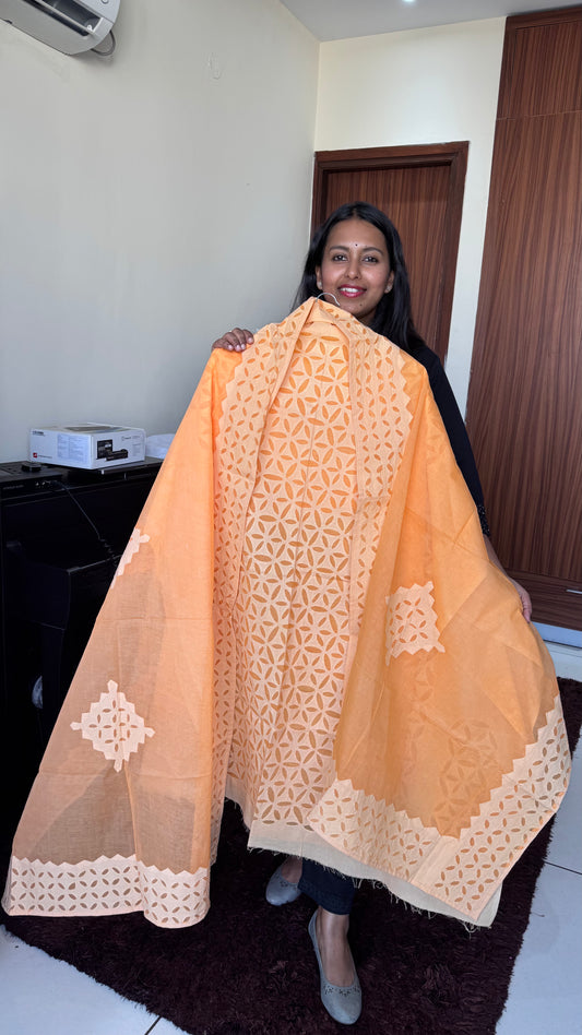 Saffron Shade Barmer Applique Cut Work Cotton 3pc Suit Material Set