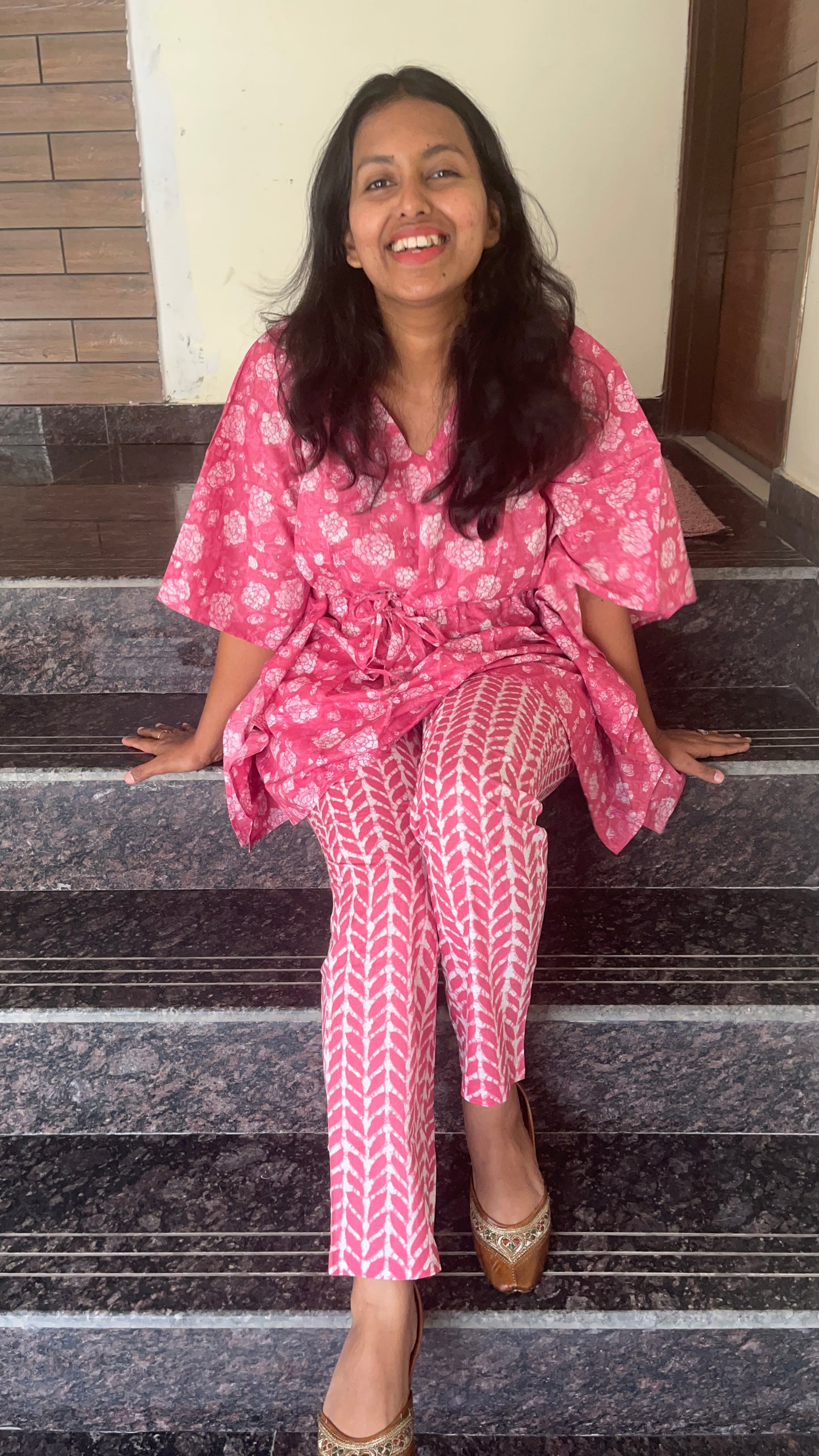 Colour Me Pink Pure Cotton Kaftan & Lounge Pant Set