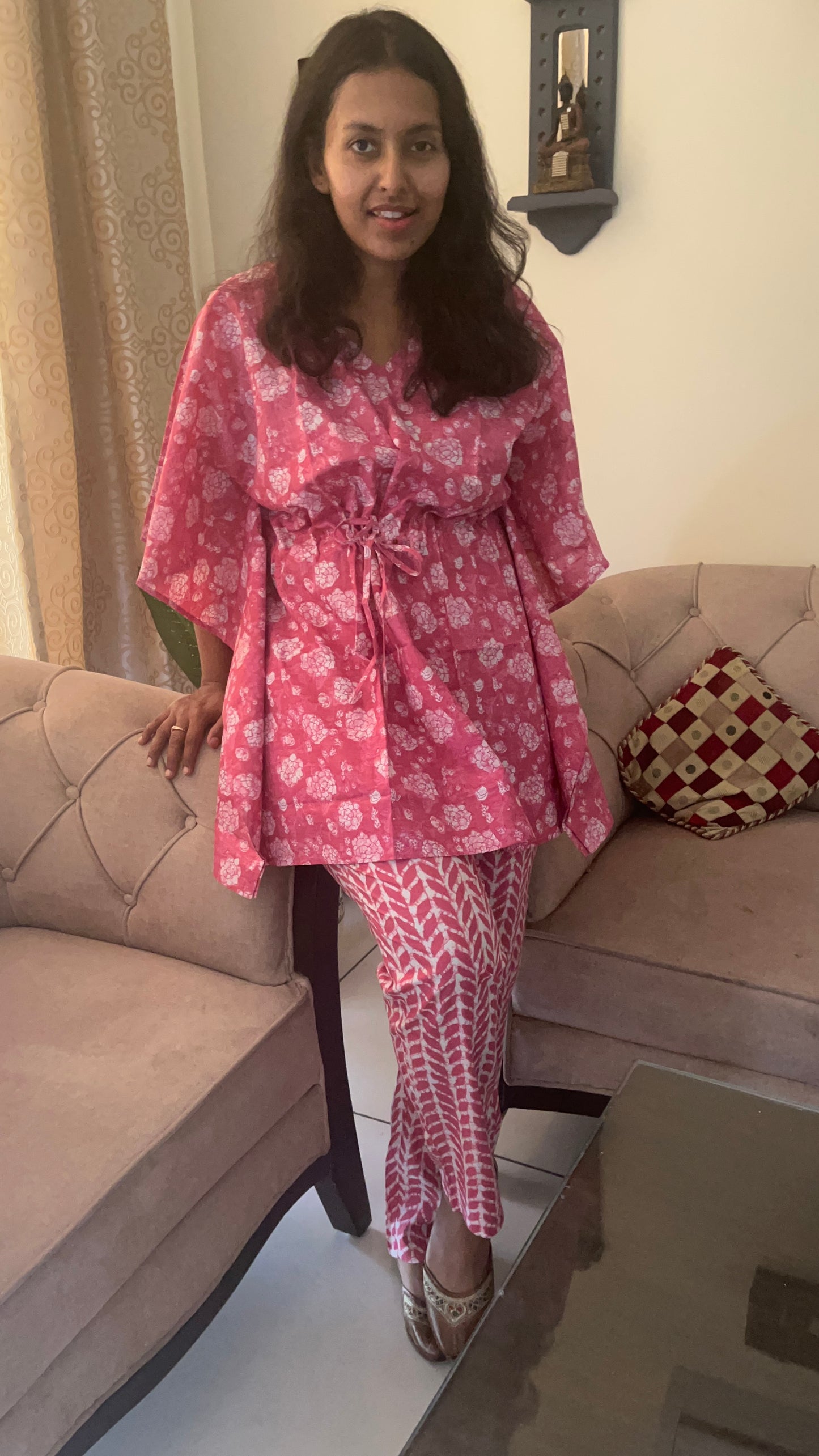 Colour Me Pink Pure Cotton Kaftan & Lounge Pant Set