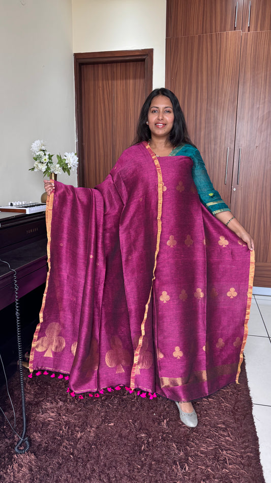 Faalsi Paan Buta Pure Jayshree Linen with Jamdani Hand Woven Daman 2 pc Suit Set