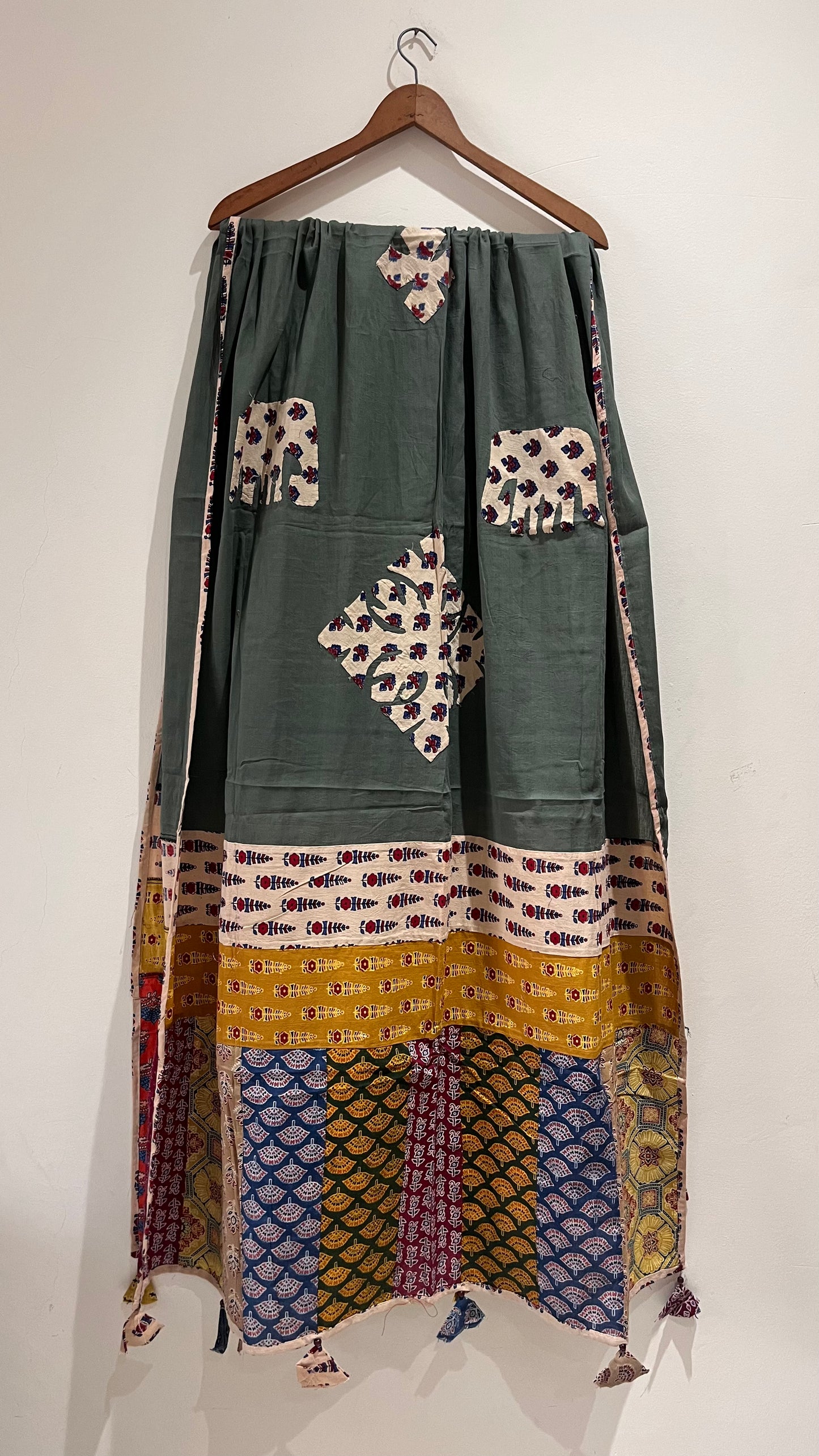 Mehendi Green Ajrakh Applique Patchwork Cotton Dupatta