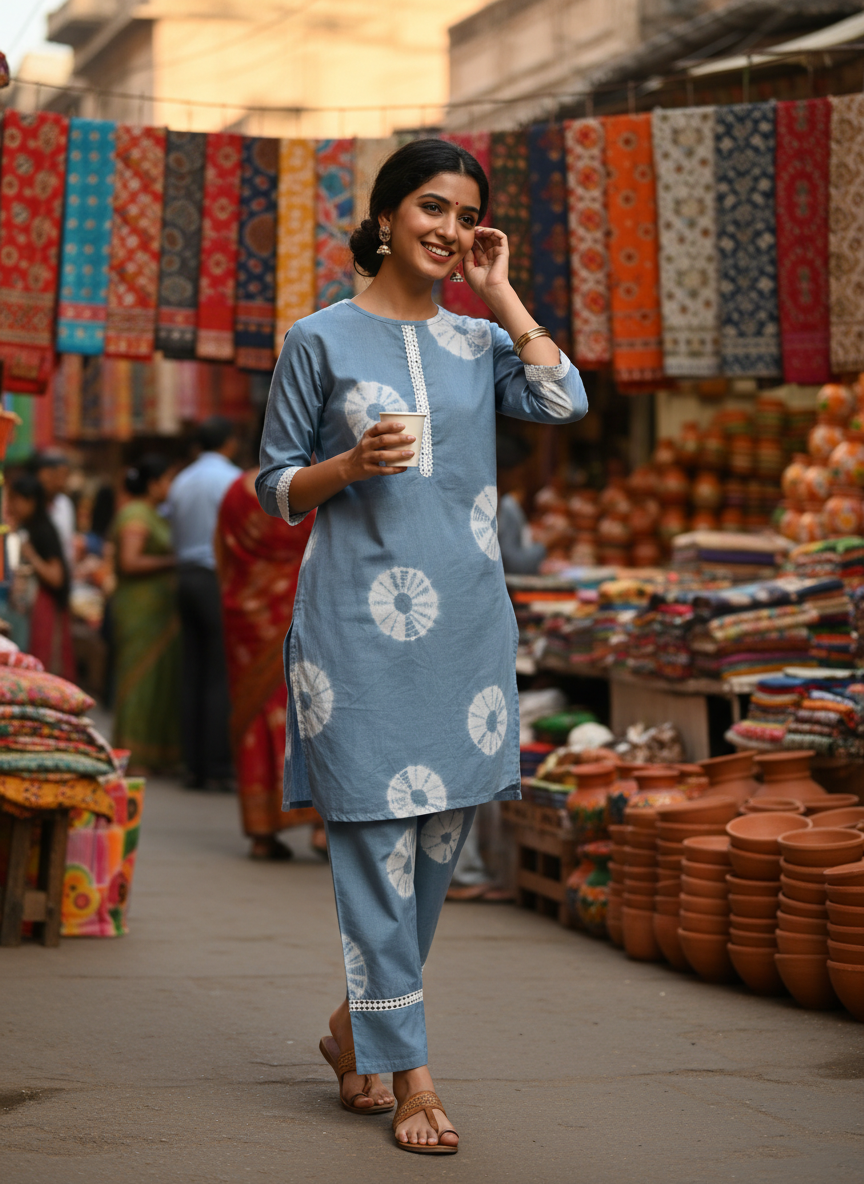 Ash Grey Tie and Dye Print Cotton Co Ord Set