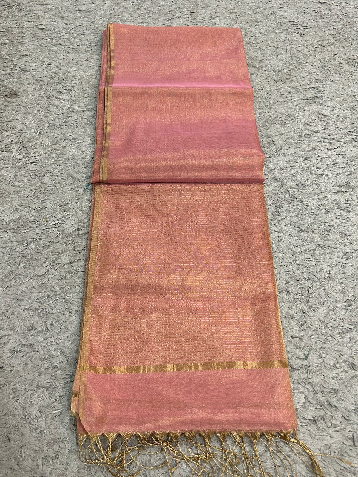 Rose Gold Pink Maheshwari Silk Saree with Gold Zari Pallu