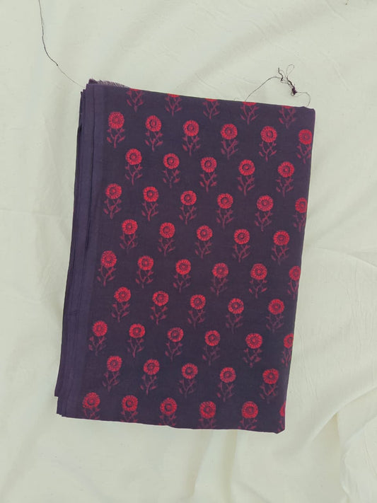 Akola Dabu Daisy Motif Hand Block Print Natural Dyed Pure Cotton Fabric Red