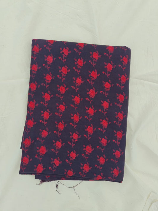 Akola Dabu Rose Motif Hand Block Print Natural Dyed Pure Cotton Fabric Red
