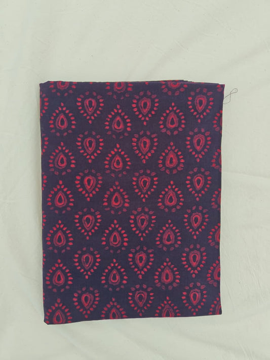 Akola Dabu Rain Drop Motif Hand Block Print Natural Dyed Pure Cotton Fabric Red