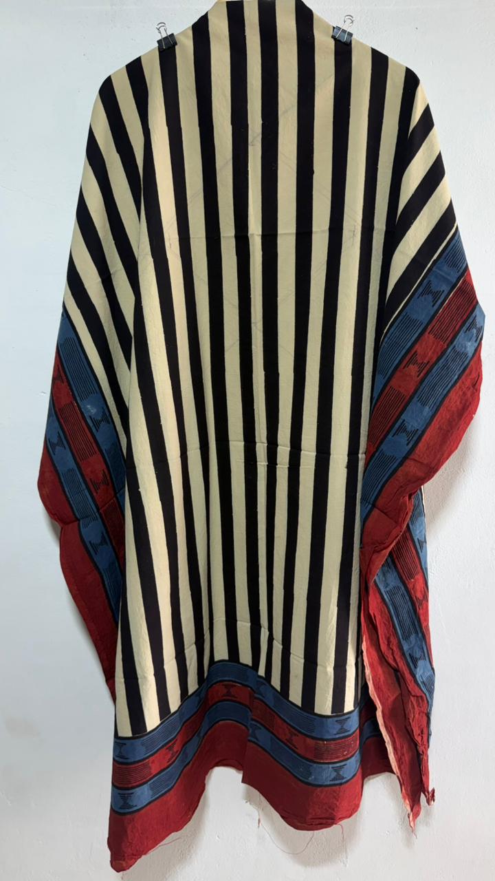 OffWhite Shade Strip Motif Ajrakh HandBlock Unstitched Pure Cotton Fabric (Kurta Only)