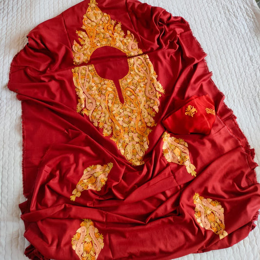 Deep Red Pure Rayon Kashmiri Aari Embroidered Suit Set - 3 Pc