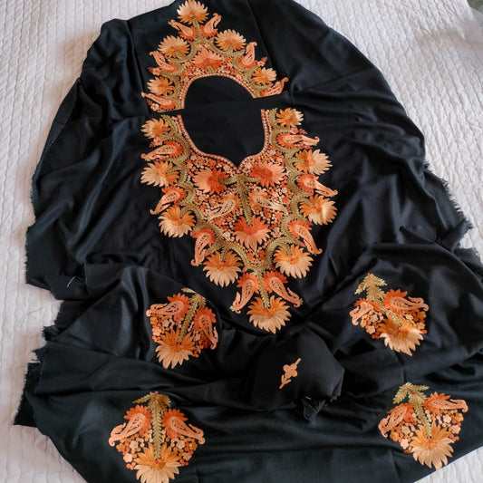 Black Shade Pure Rayon Kashmiri Aari Embroidered Suit Set - 3 Pc
