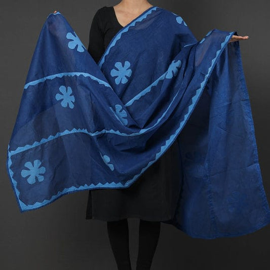 Calming Navy Blue Barmer Applique Cut Work Cotton Dupatta