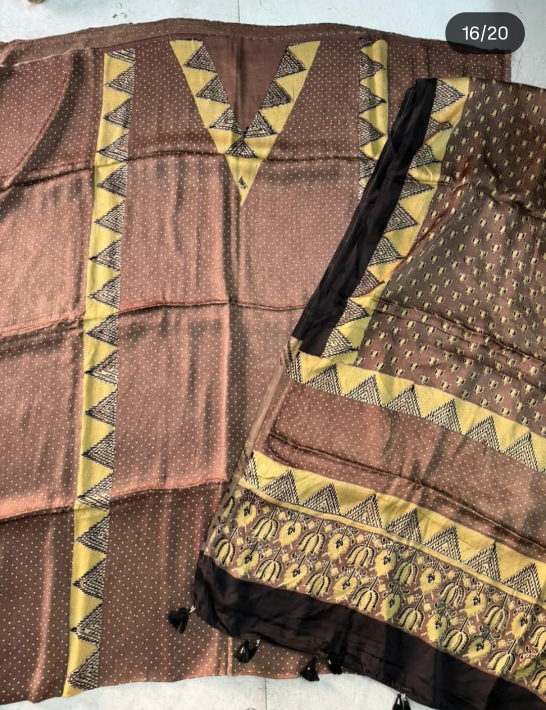 Raisin Shade Dotted Modal Silk 2 pc Suit Set with Kamal Boota Ajrakh Hand Blocked Modal Silk Dupatta