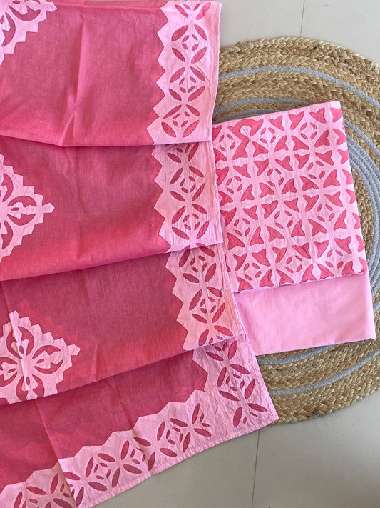 Gajri Pink Barmer Applique Cut Work Cotton 3pc Suit Material Set