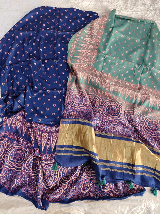 Electric Blue Kamal Buti Modal Silk 3 pc Suit Material Set with Modal Silk Lagdi Patti Dupatta