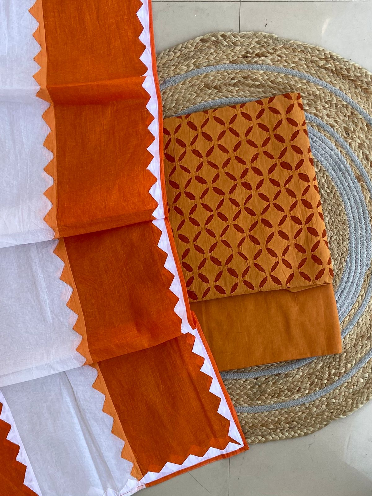 Filter Coffee Barmer Applique Cut Work Cotton 3pc Suit with MultiColor Dupatta