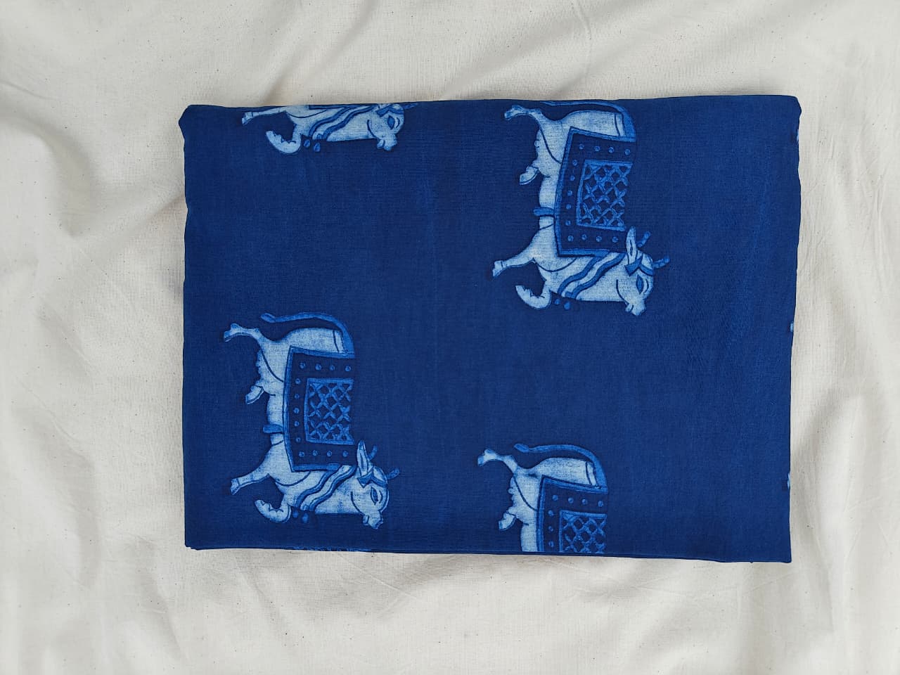Akola Dabu Kamdhenu Motif Hand Block Print Natural Dyed Pure Cotton Fabric