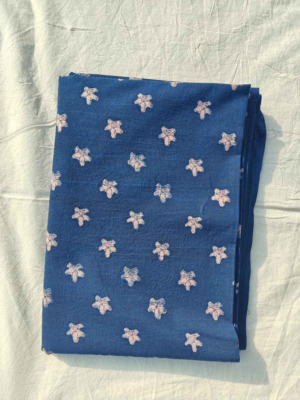 Akola Dabu Star Motif Hand Block Natural Dyed Pure Cotton Fabric Indigo