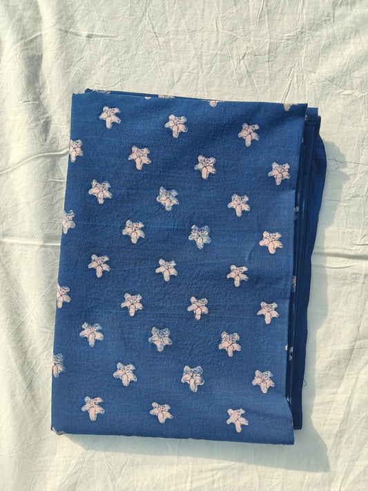 Akola Dabu Star Motif Hand Block Natural Dyed Pure Cotton Fabric Indigo