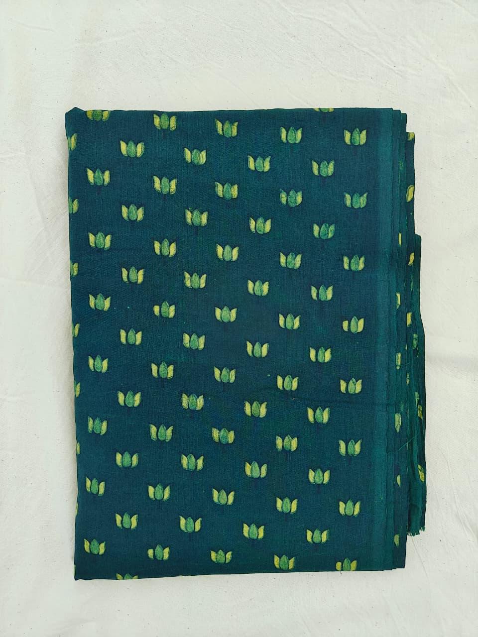 Akola Dabu Kamal Buti Motif Hand Block Natural Dyed Pure Cotton Fabric Green