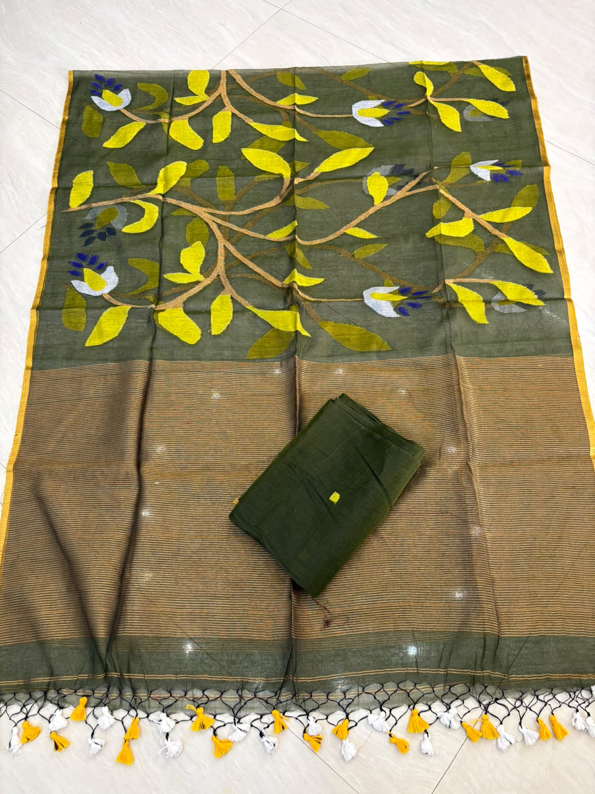 Kai Green Shade Pure Handloom Resham Muslin 2 pc Set