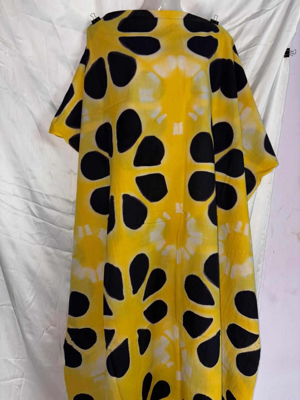 Yellow and Blue Clamp Dyed Print Designer Unstitched Pure Cotton Fabric (Kurta Only)