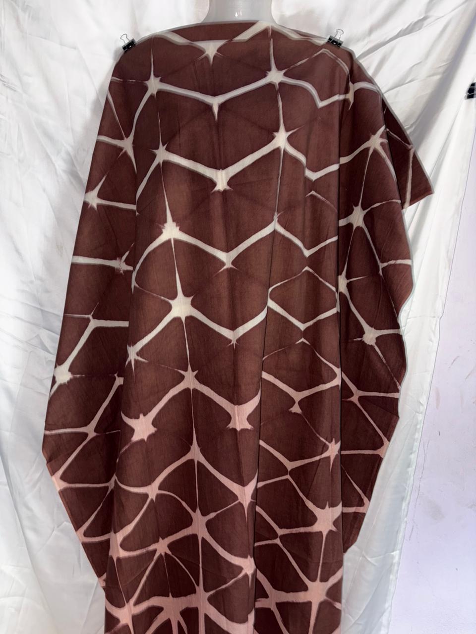 Coffee Brown Clamp Dyed Print Designer Unstitched Pure Cotton Fabric (Kurta Only)