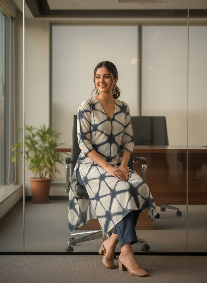 Gracious Grey Clamp Dyed Print Designer Unstitched Pure Cotton Fabric (Kurta Only)