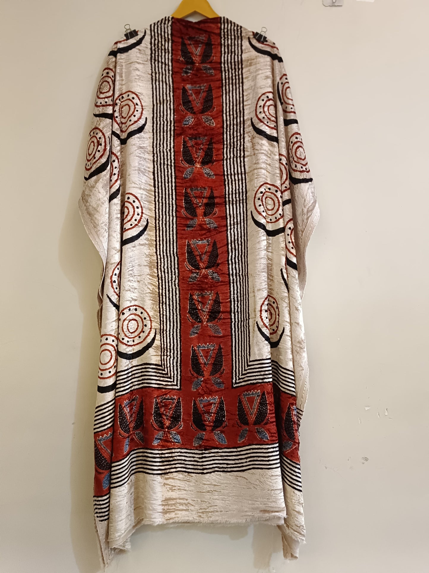 Black and Red Badaam Buta Velvet Fabric Ajrakh Hand Block Print Designer Unstitched Fabric (Kurta Only)