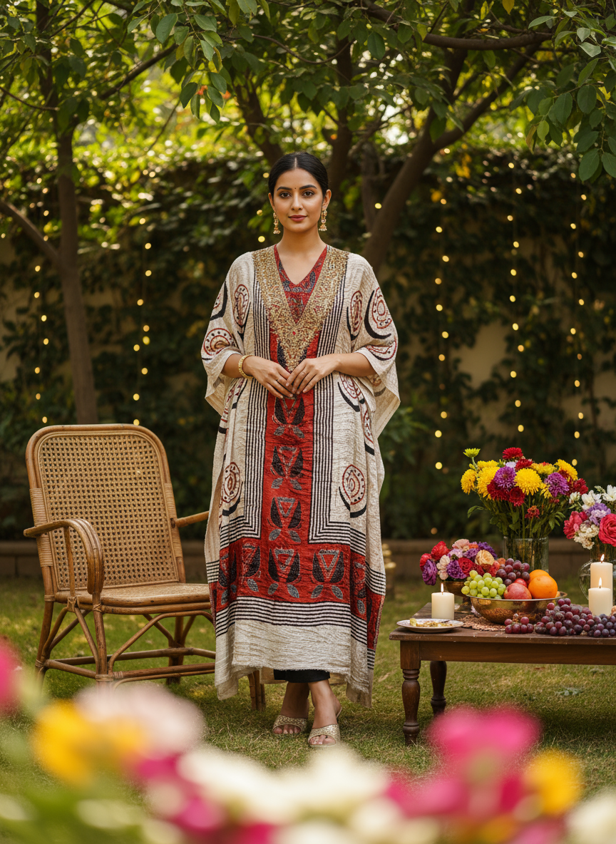 Black and Red Badaam Buta Velvet Fabric Ajrakh Hand Block Print Designer Unstitched Fabric (Kurta Only)