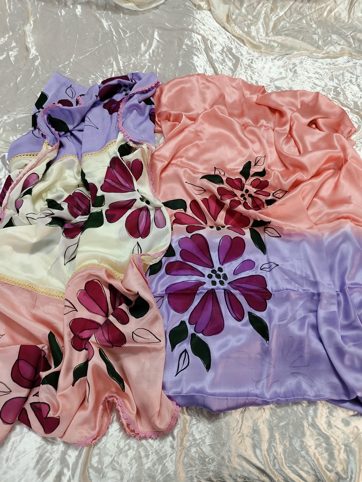 Ombre Shade Flower Motif Hand Painted 2 Piece Suit Material with Modal Silk Dupatta