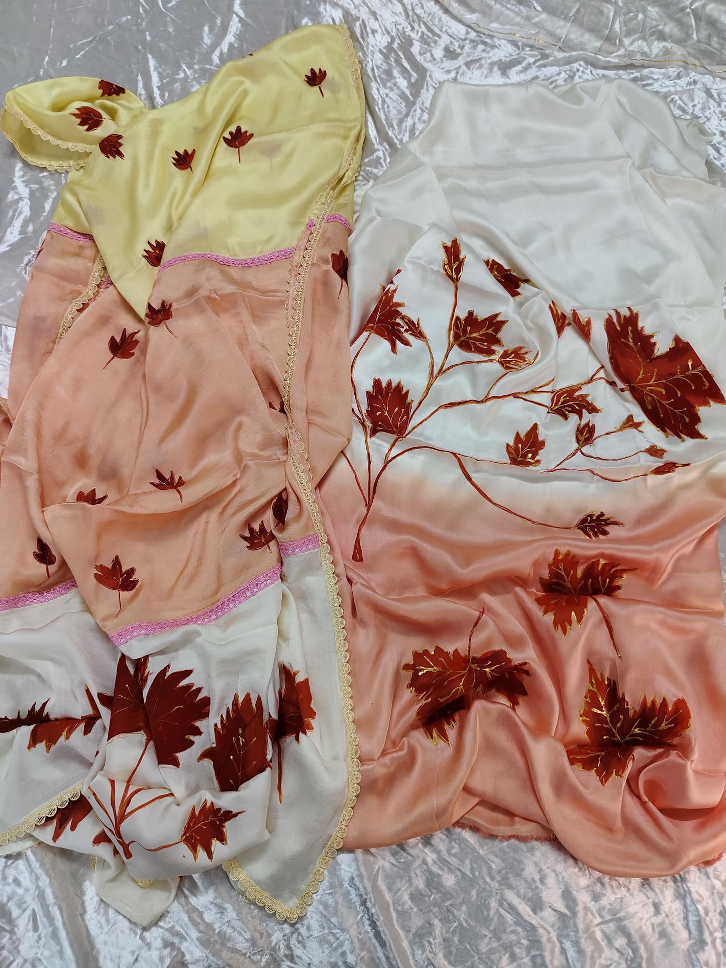 Ombre Shade Flower Motif Hand Painted 2 Piece Suit Material with Modal Silk Dupatta