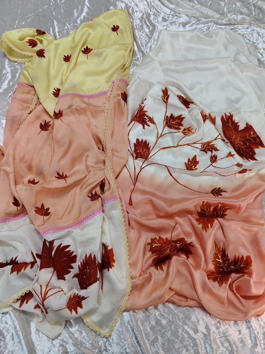 Ombre Shade Flower Motif Hand Painted 2 Piece Suit Material with Modal Silk Dupatta
