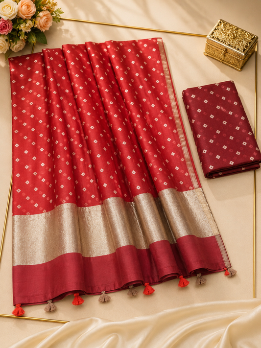 Maroon Shade Mul Chanderi Bandhej Kurta Dupatta with Matching Bottom