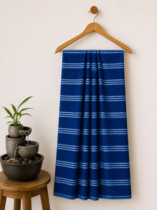 Akola Dabu Strip Motif Hand Block Print Natural Dyed Pure Cotton Fabric
