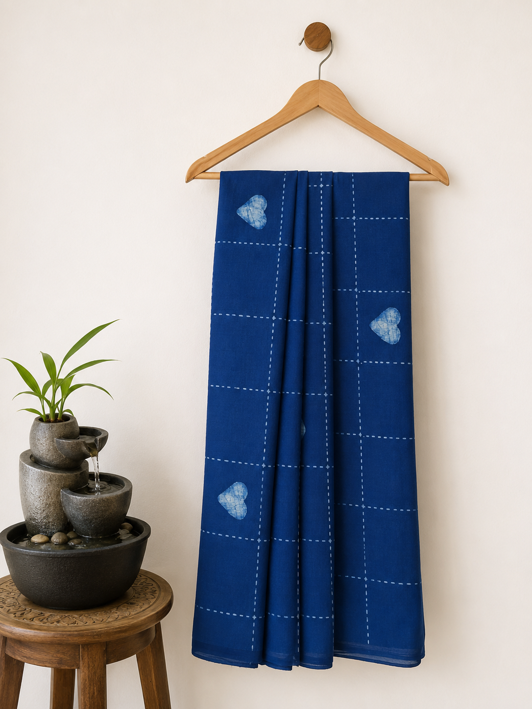 Akola Dabu Heart Grid  Motif Hand Block Print Natural Dyed Pure Cotton Fabric