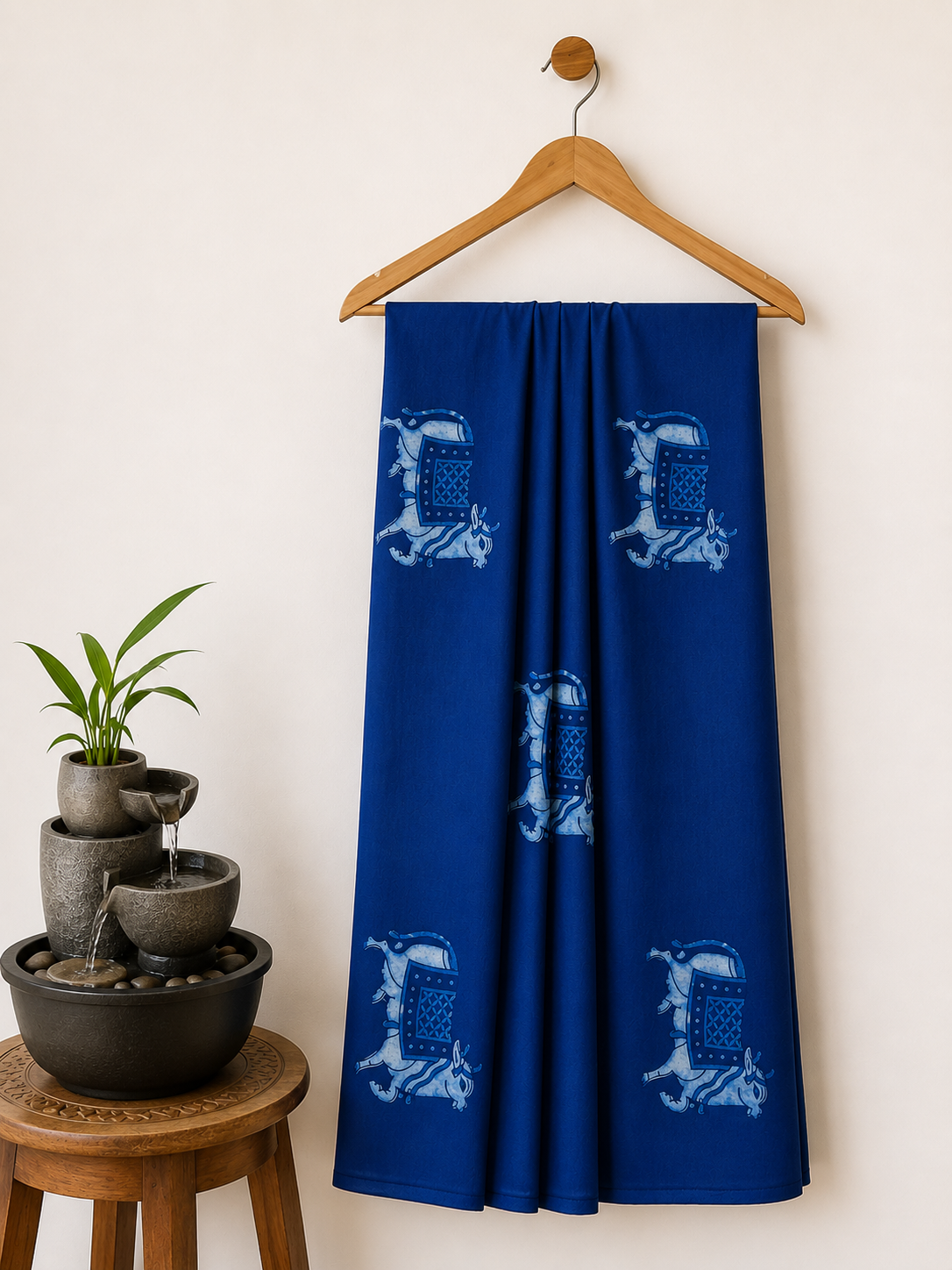 Akola Dabu Kamdhenu Motif Hand Block Print Natural Dyed Pure Cotton Fabric