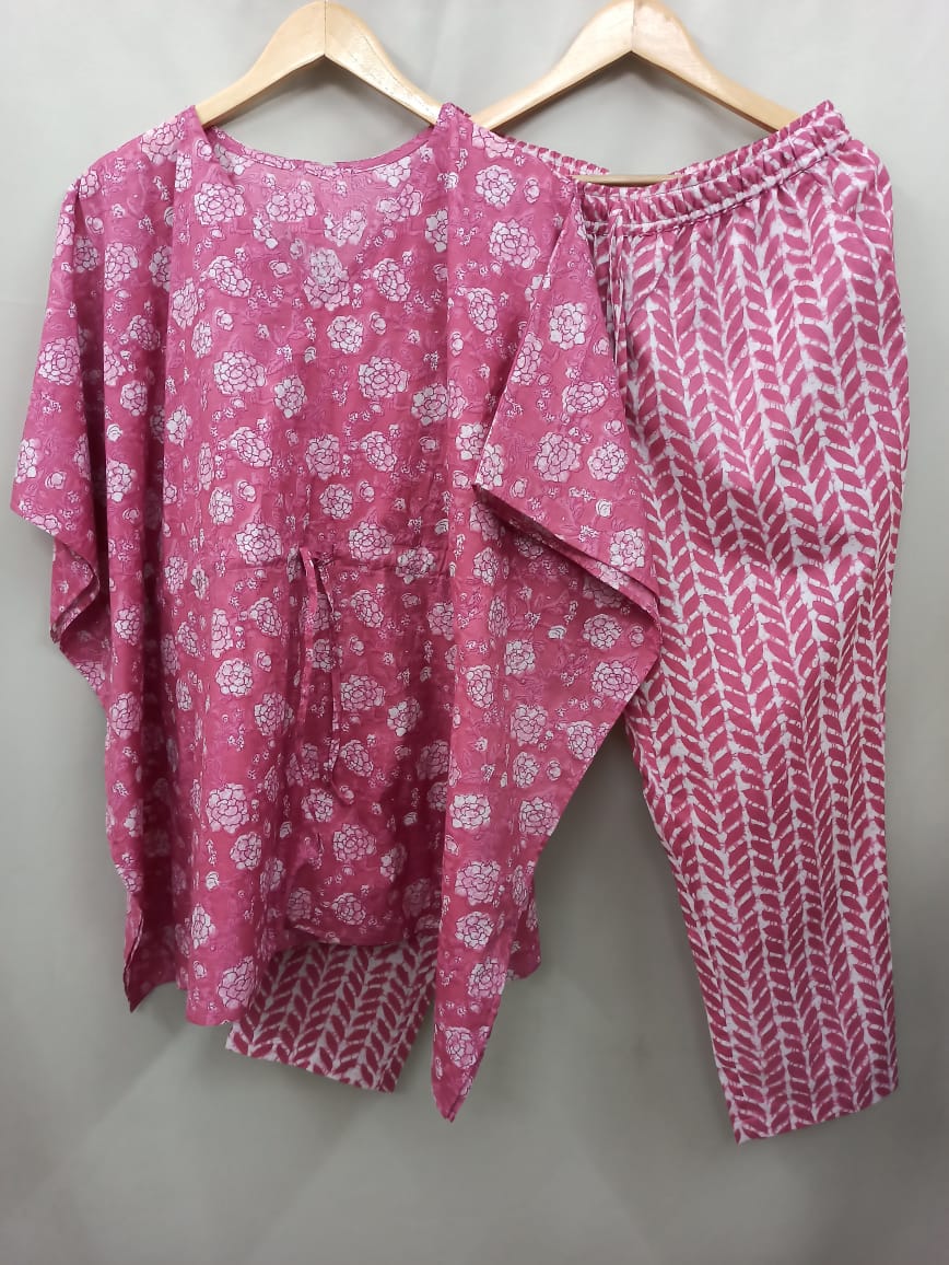 Colour Me Pink Pure Cotton Kaftan & Lounge Pant Set