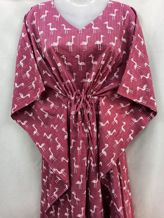 Pink Shade Flamingo print Long Length Cotton Kaftan